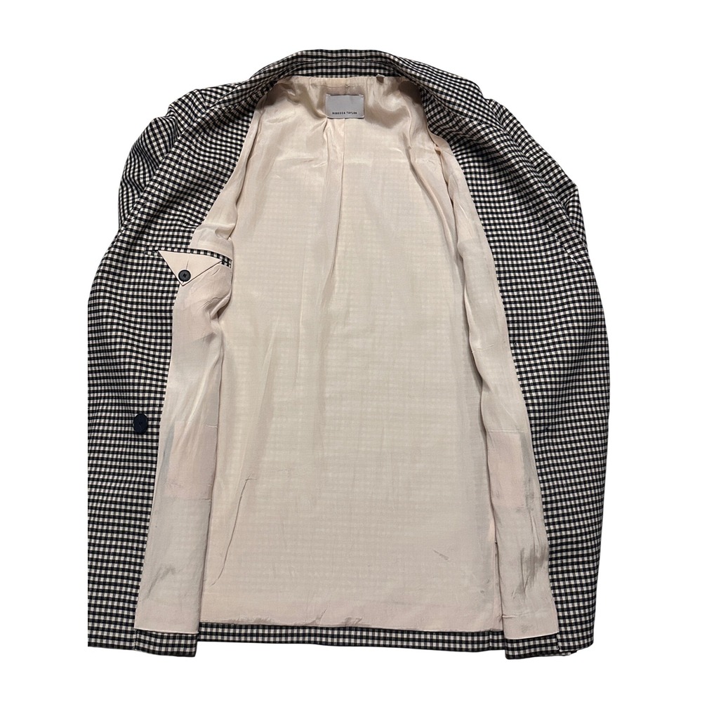 NWOT Rebecca Taylor Gingham Double Breasted Linen Blend Blazer Brown/Cream Sz 10 - Picture 8 of 10
